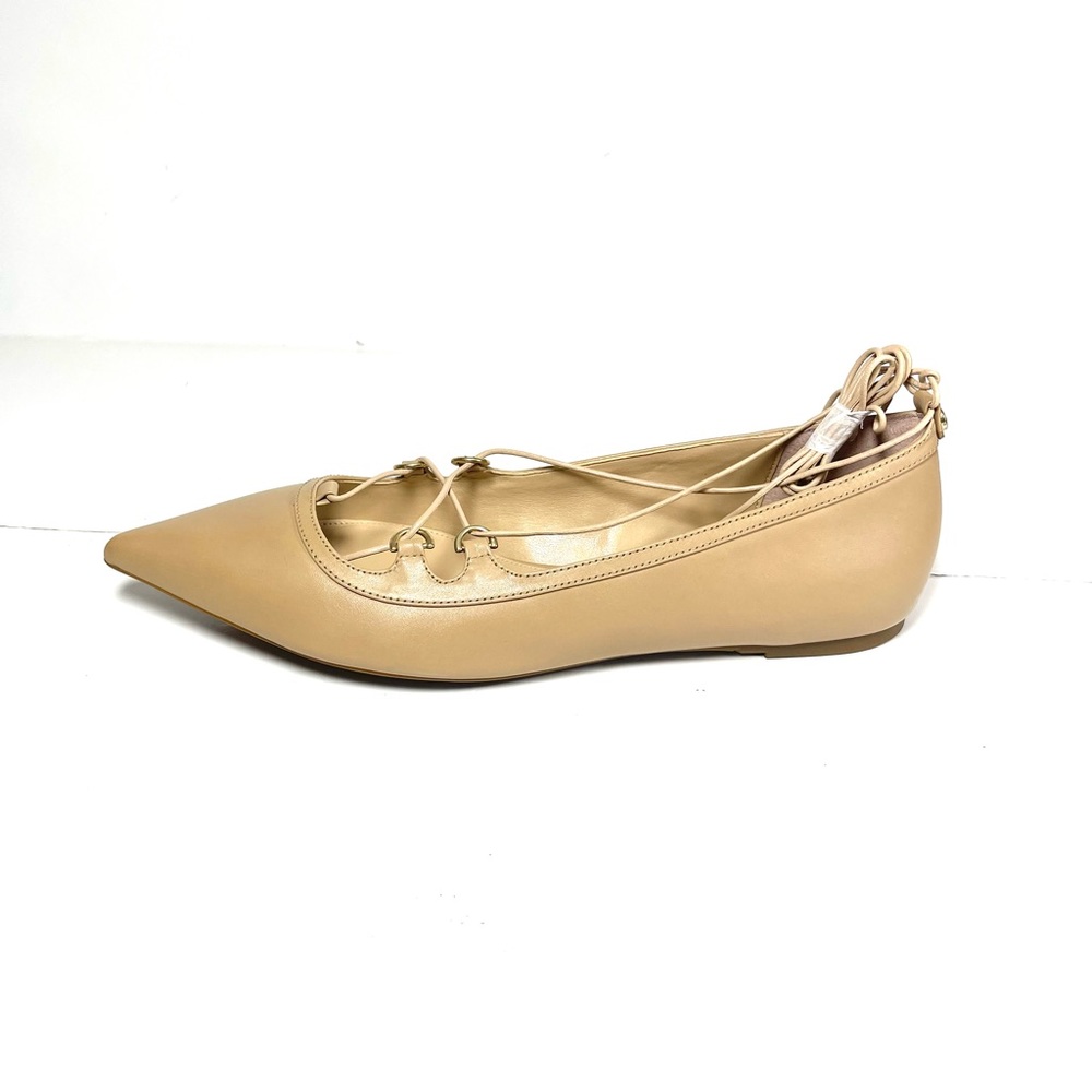 Michael Kors Tabby Ballet Flats Sizeβ 9.5M Lace Up Pointed Toe Nude Leather